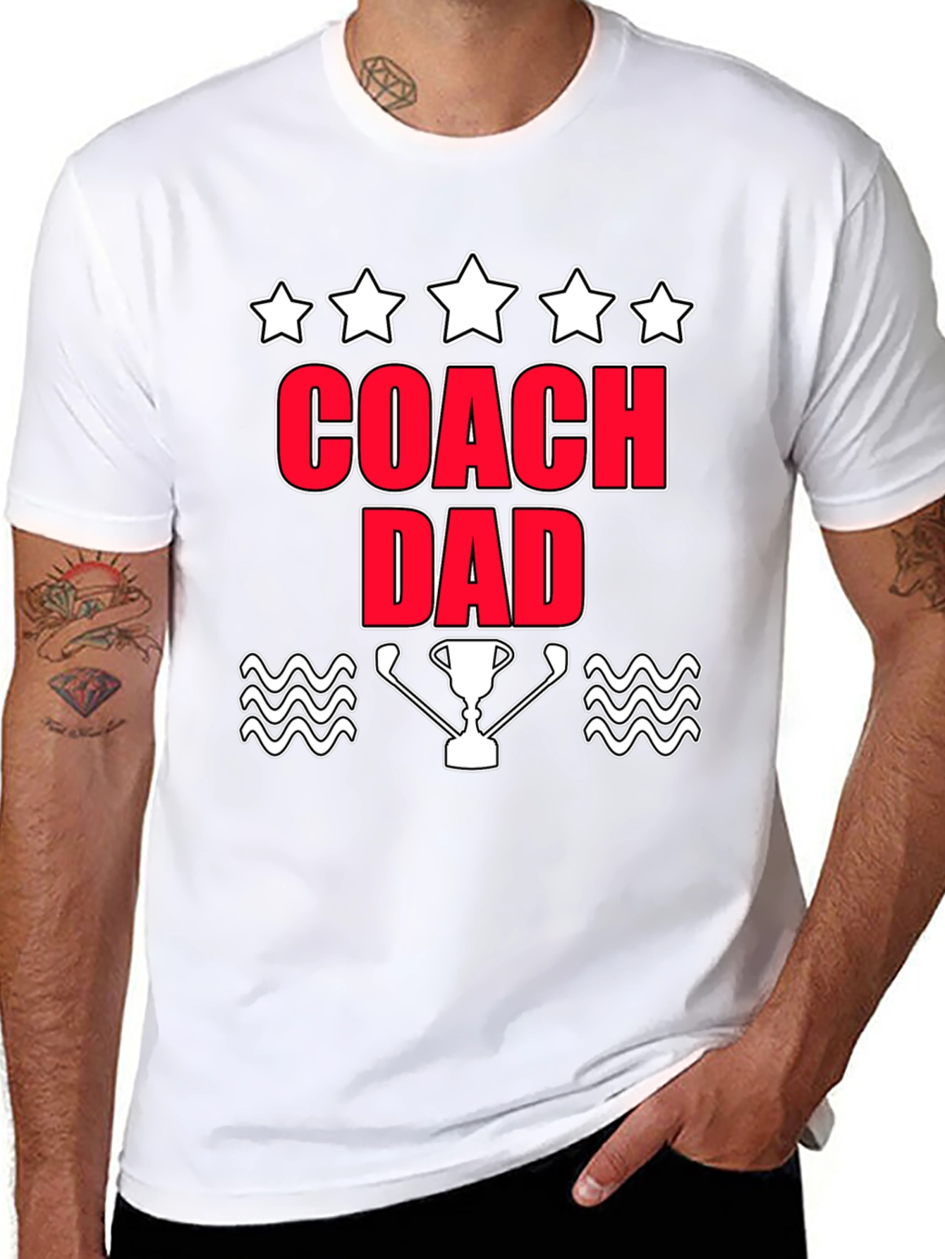 Coach Dad T-Shirt with Trophy & Stars Graphic Tee