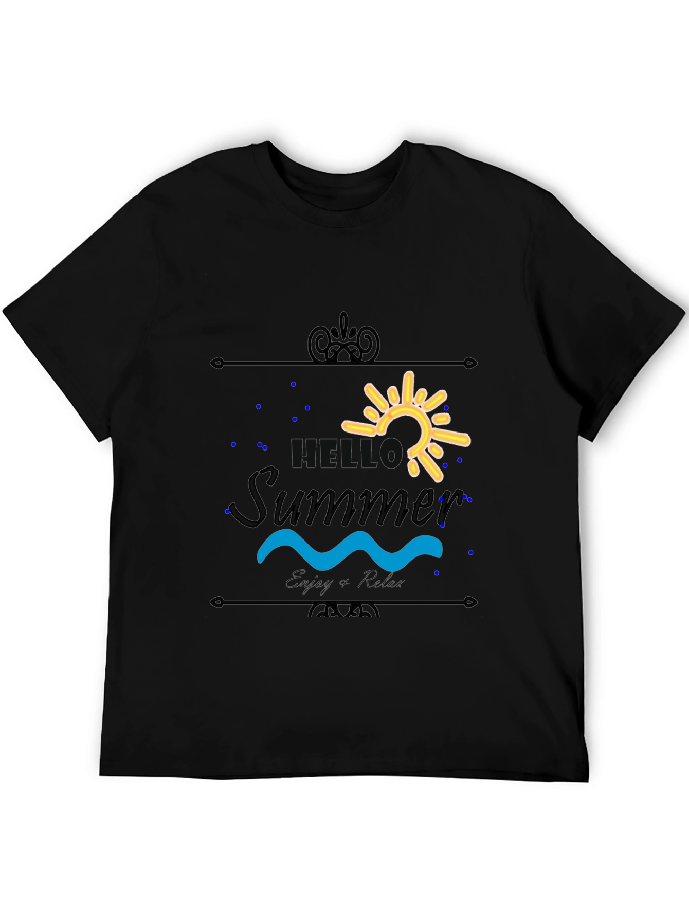Hello Summer Black T-Shirt - Enjoy & Relax