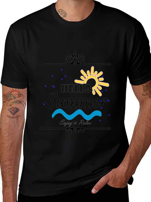 Hello Summer Black T-Shirt - Enjoy & Relax