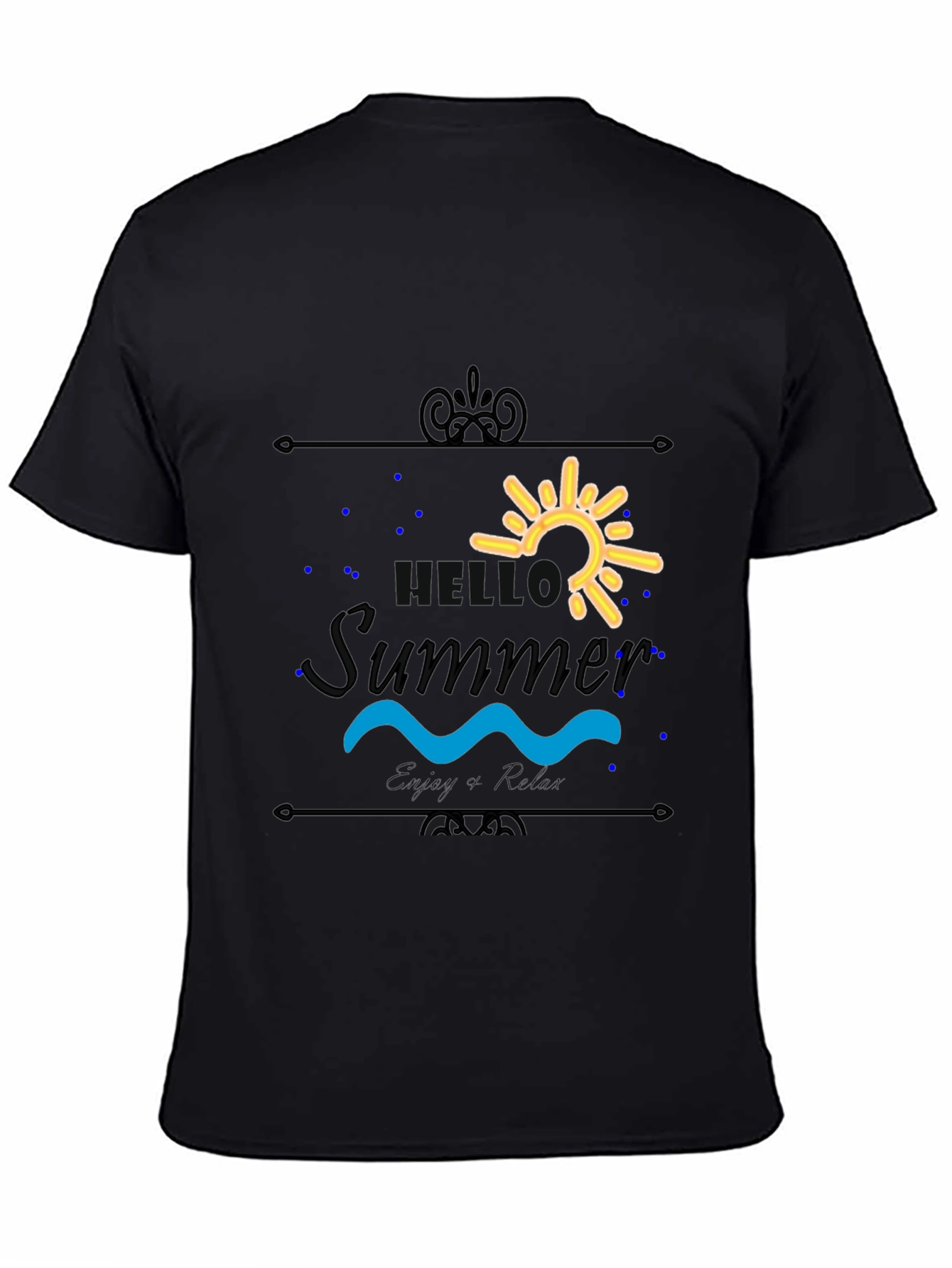 Hello Summer Black T-Shirt - Enjoy & Relax