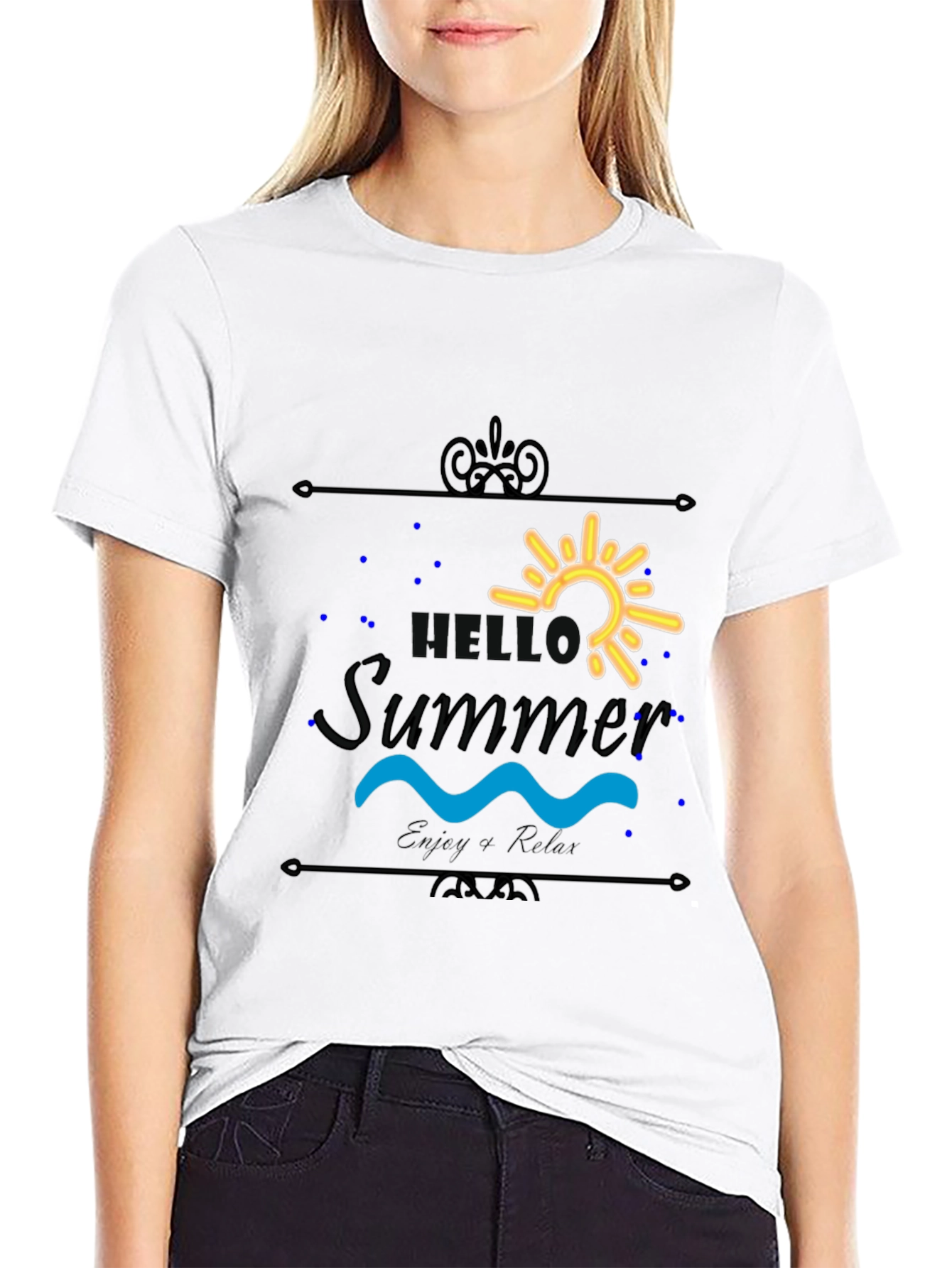 Hello Summer Black T-Shirt - Enjoy & Relax