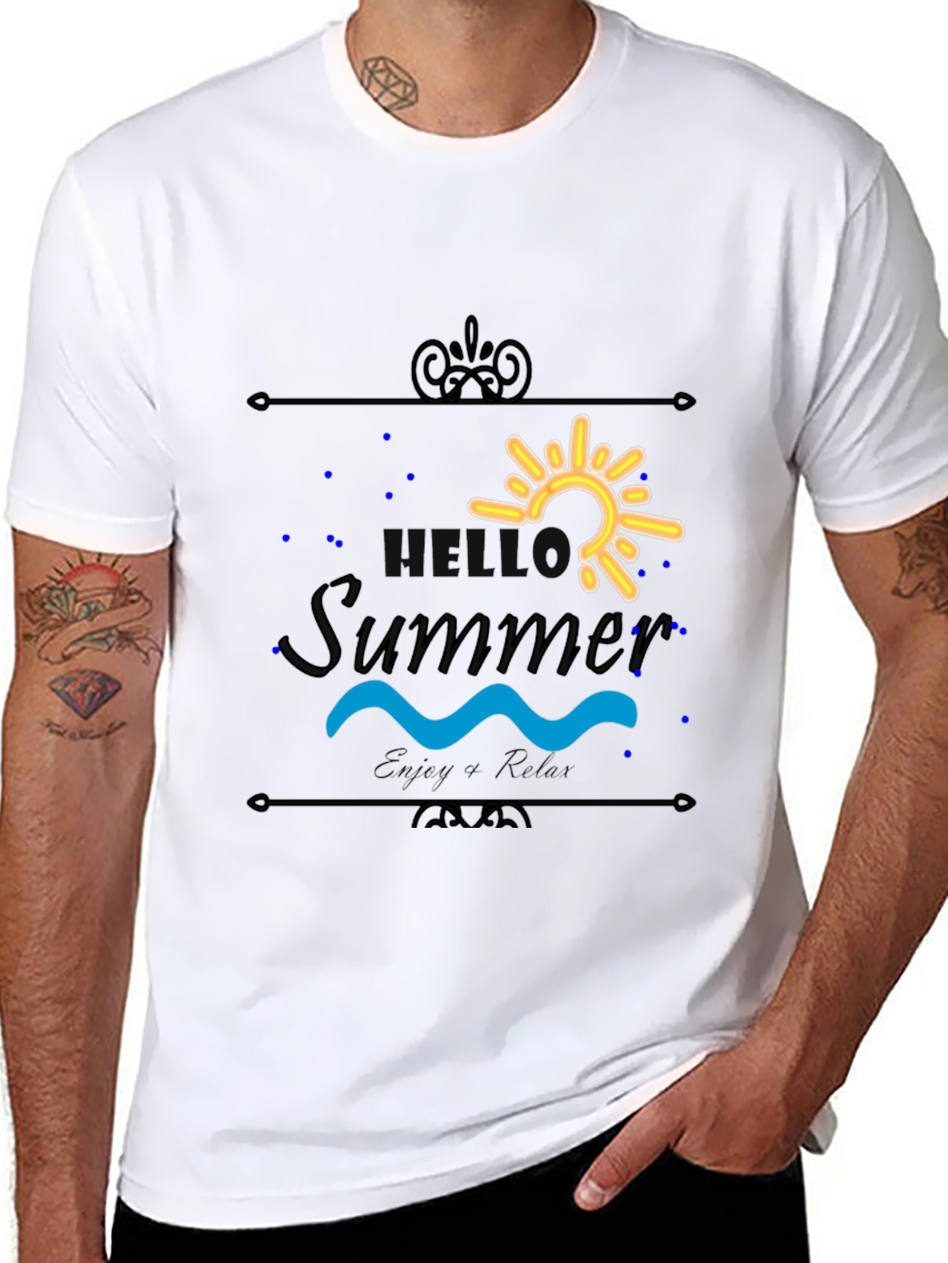 Hello Summer Black T-Shirt - Enjoy & Relax