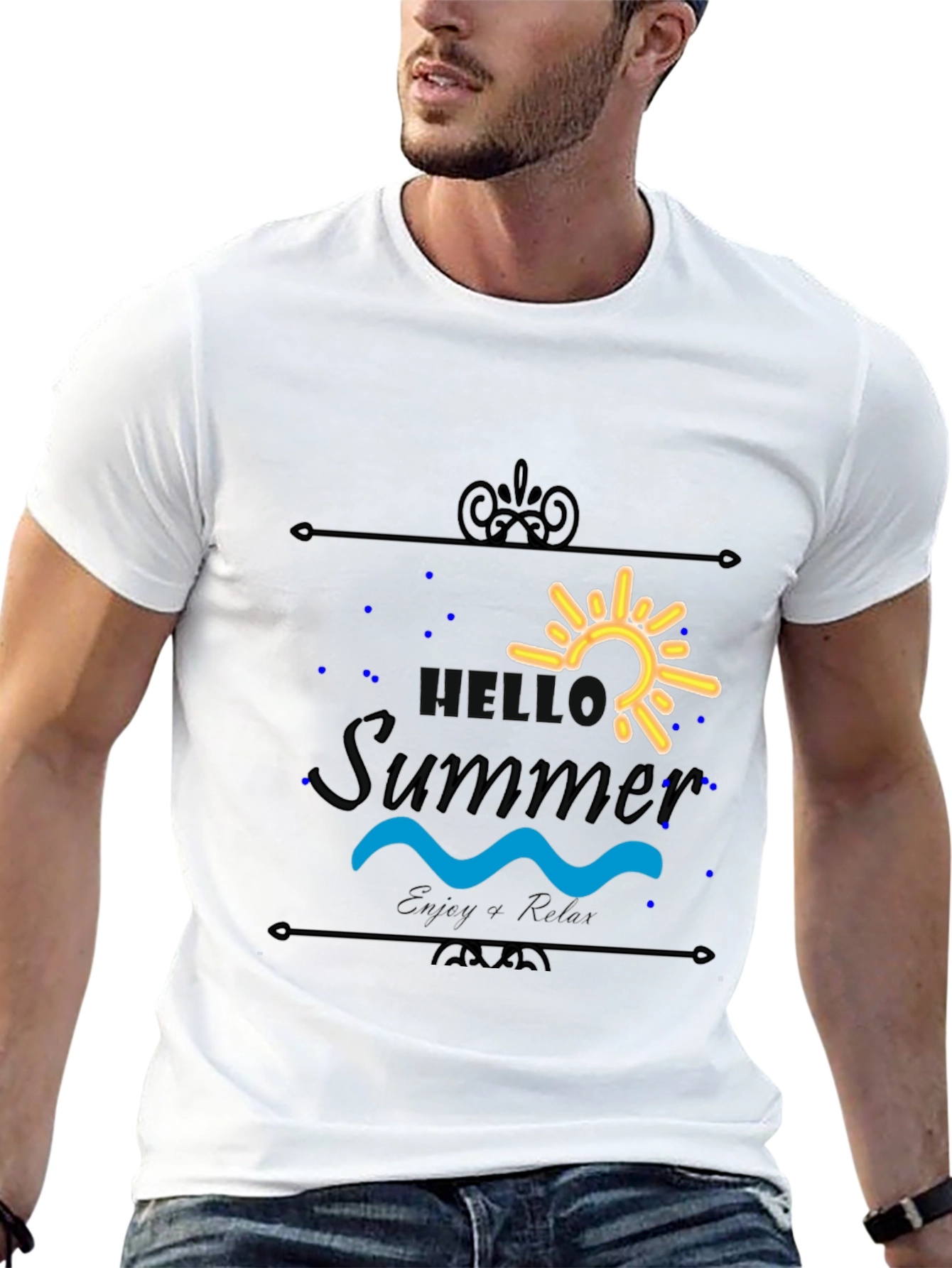 Hello Summer Black T-Shirt - Enjoy & Relax