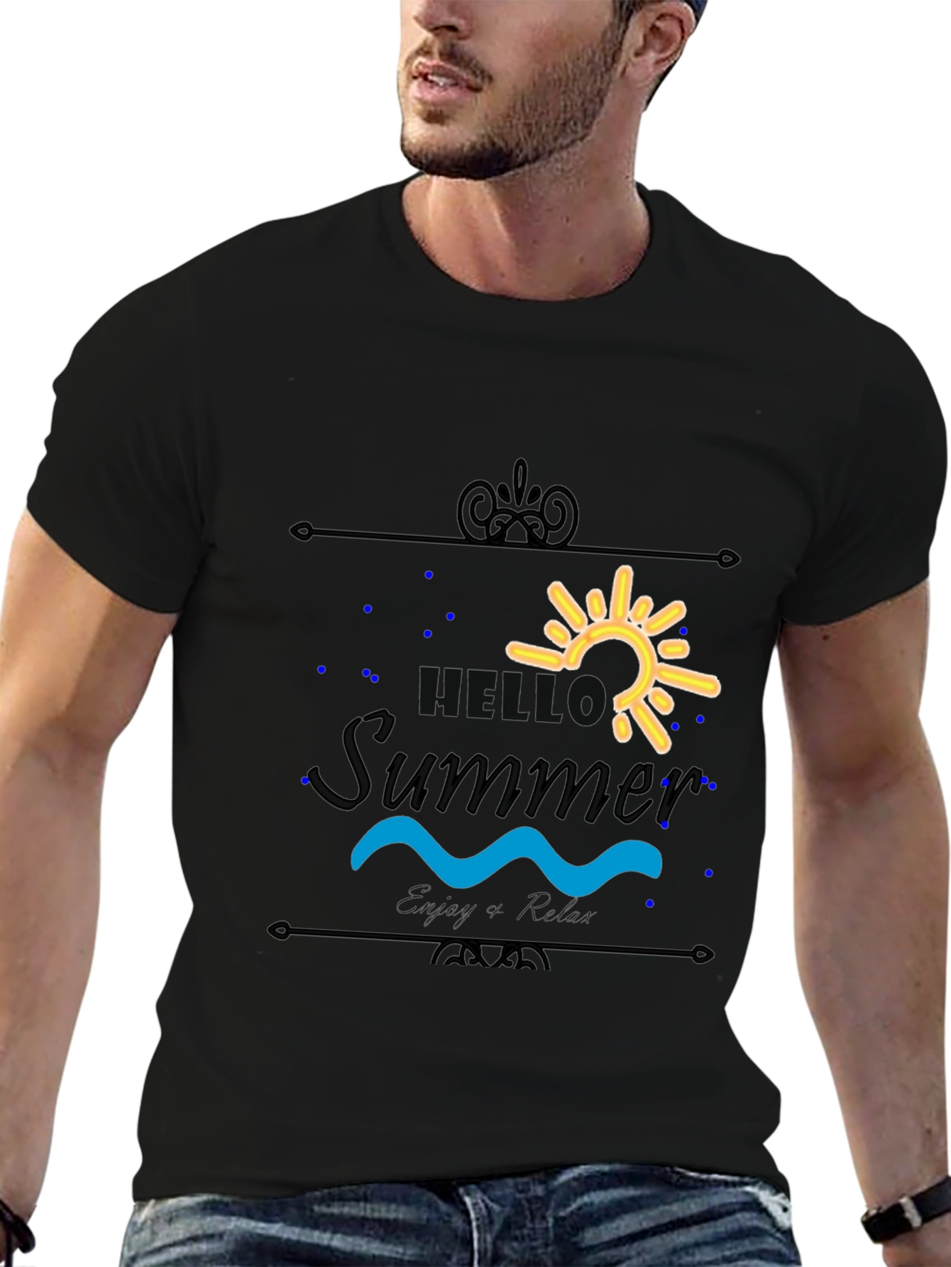 Hello Summer Black T-Shirt - Enjoy & Relax