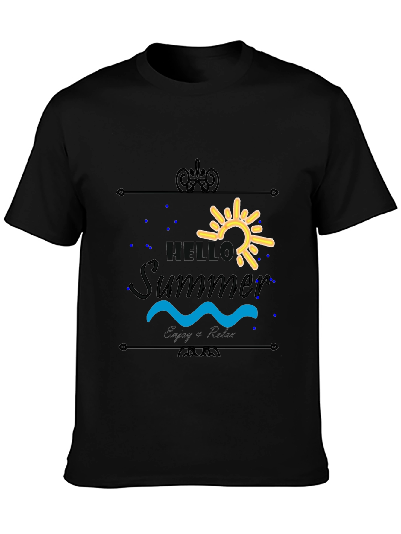 Hello Summer Black T-Shirt - Enjoy & Relax