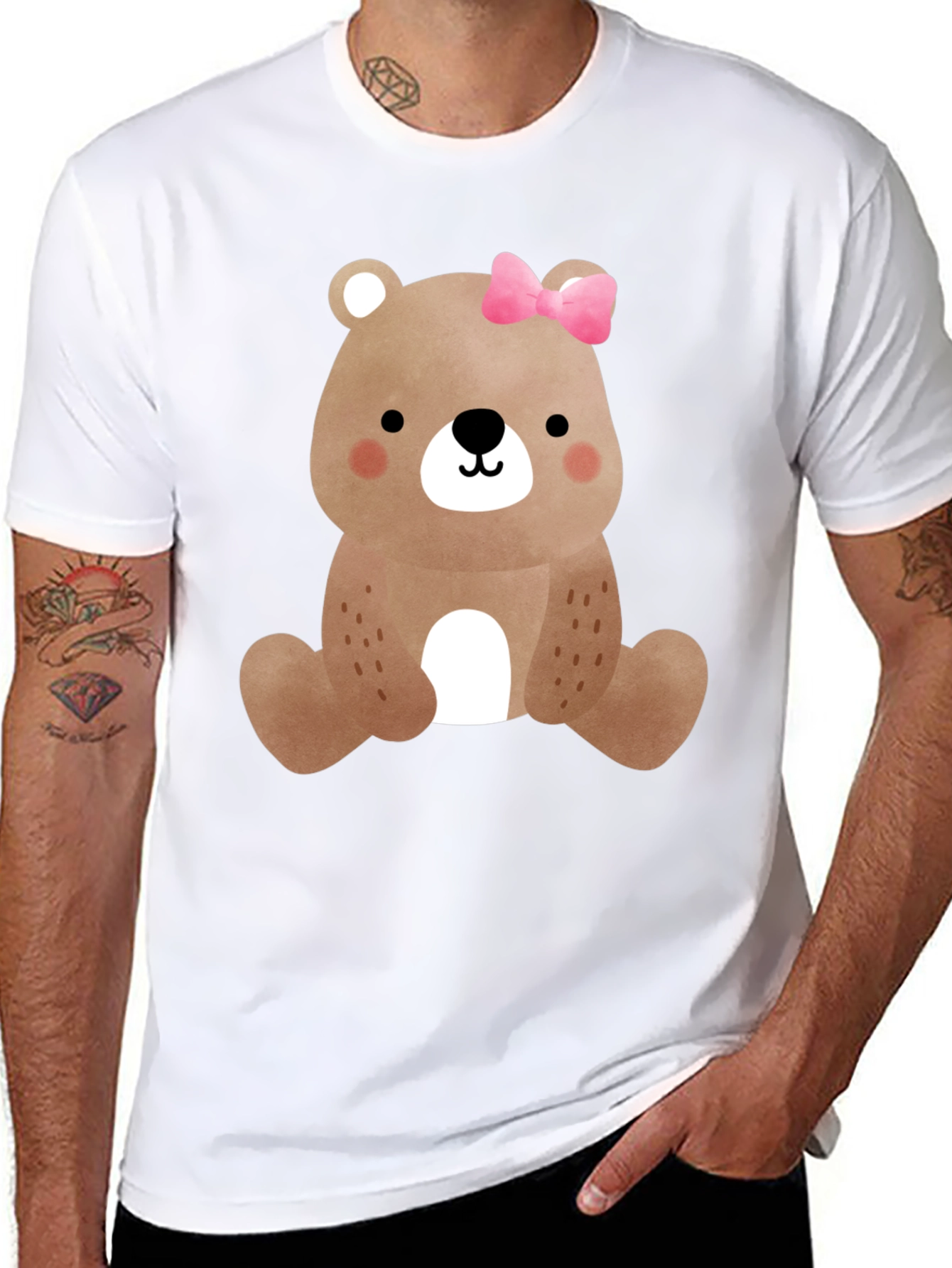 Cute Bear with Bow Mens Graphic Tee