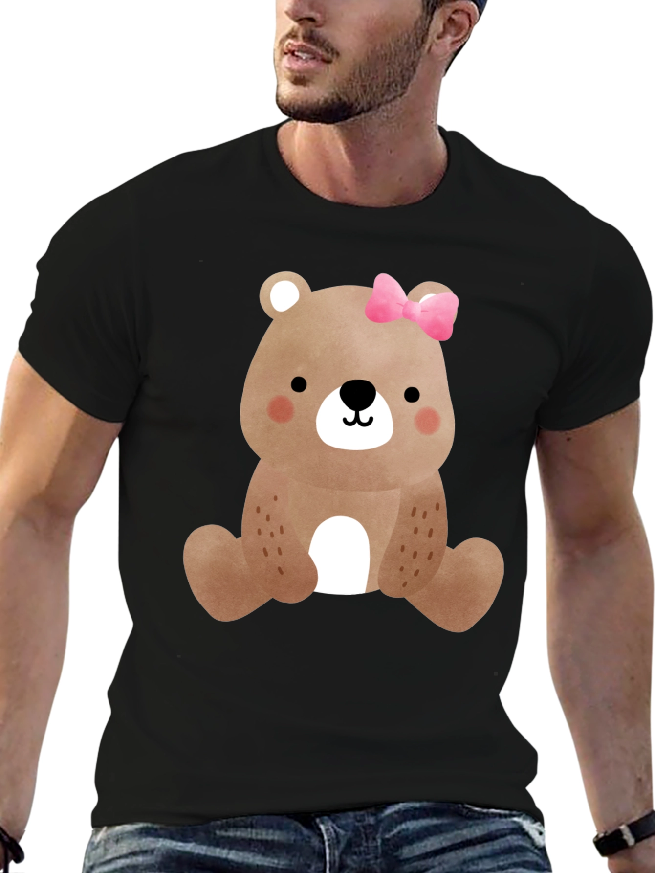 Cute Bear with Bow Mens Graphic Tee
