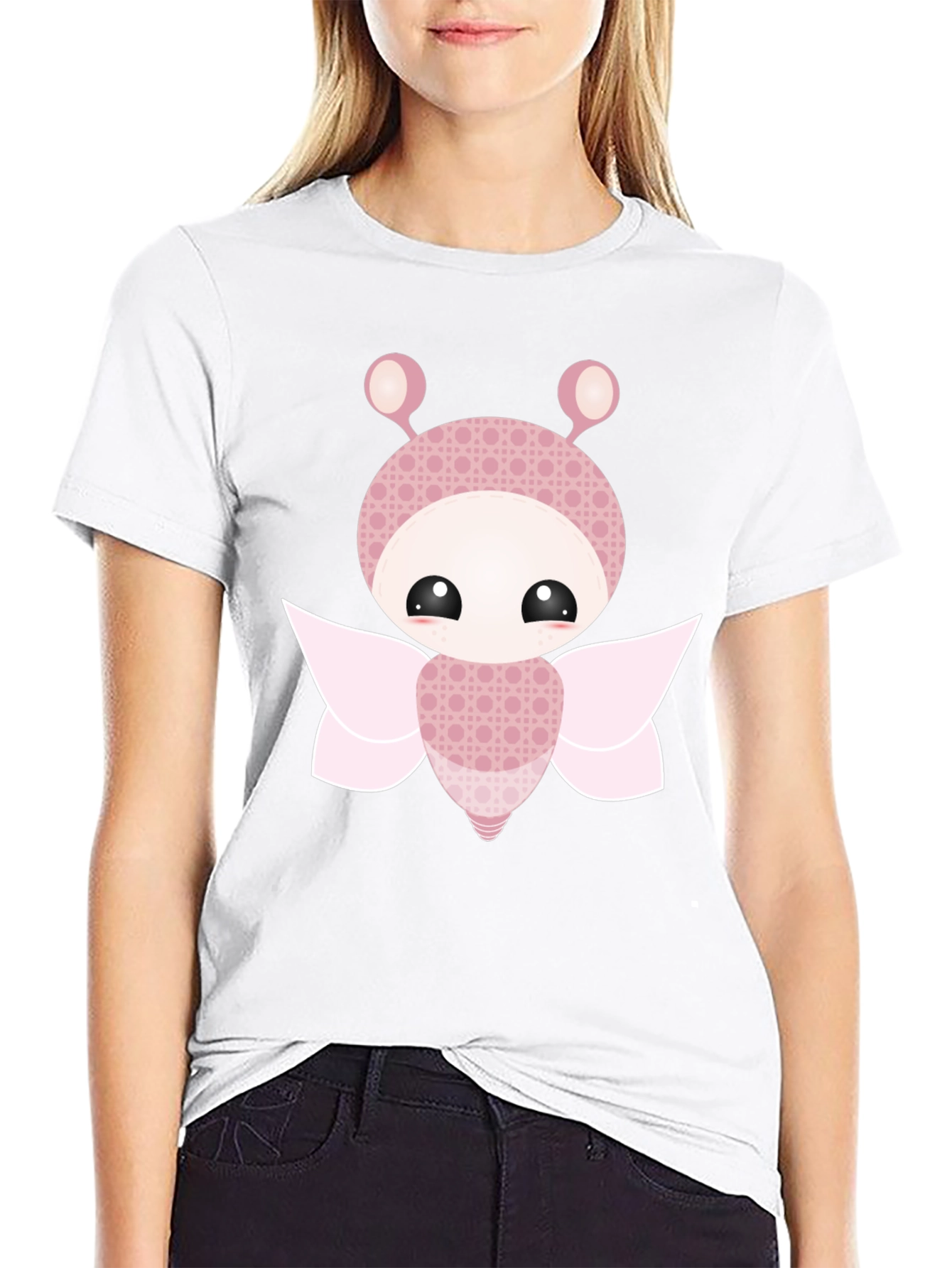 Cute Cartoon Butterfly Graphic Black T-Shirt