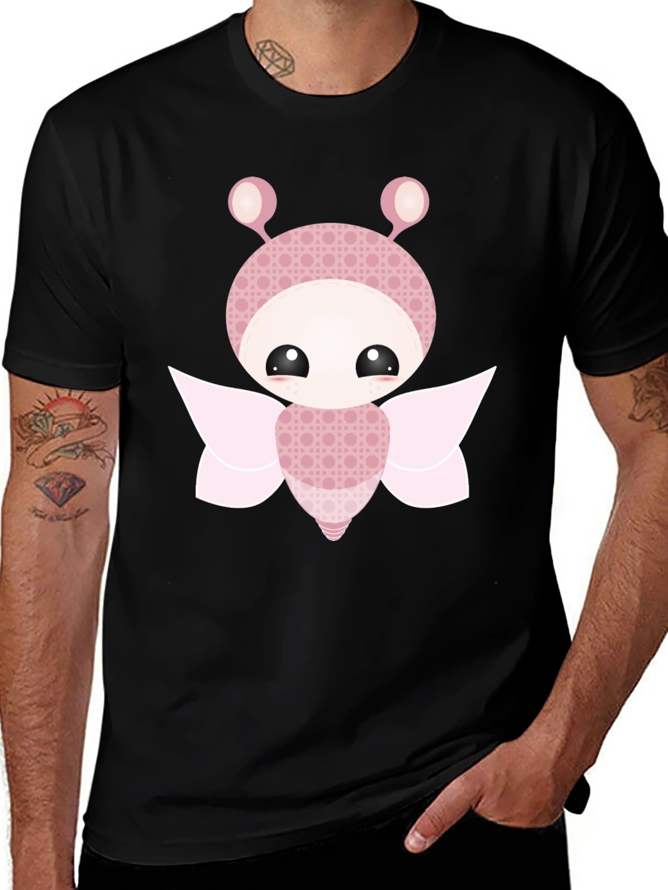 Cute Cartoon Butterfly Graphic Black T-Shirt