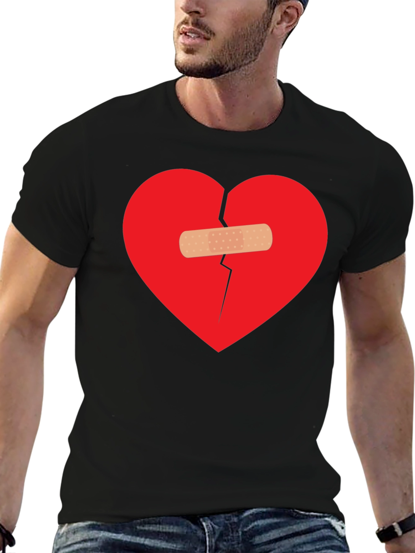 Broken Heart Patch Tee - Black Casual T-Shirt