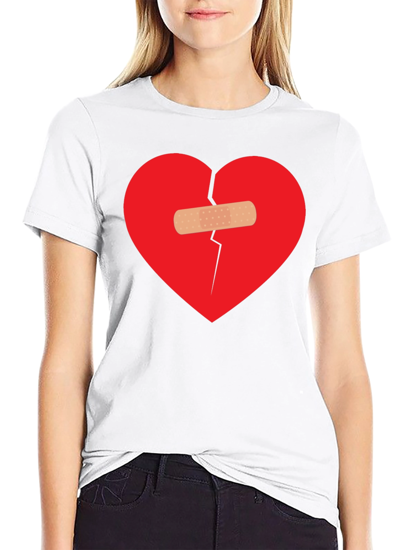 Broken Heart Patch Tee - Black Casual T-Shirt