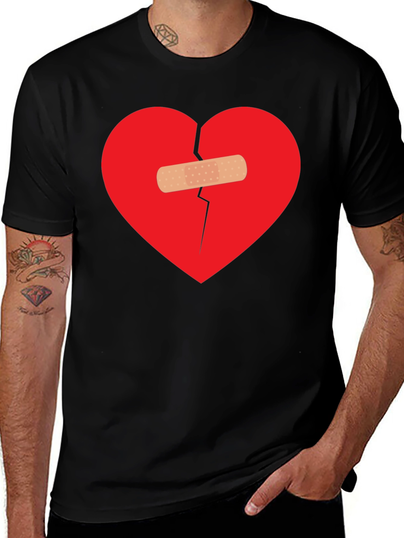 Broken Heart Patch Tee - Black Casual T-Shirt