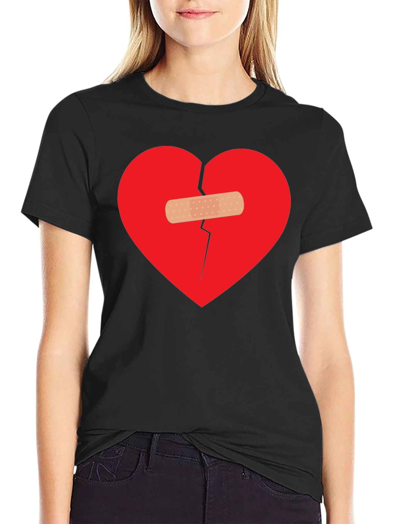 Broken Heart Patch Tee - Black Casual T-Shirt