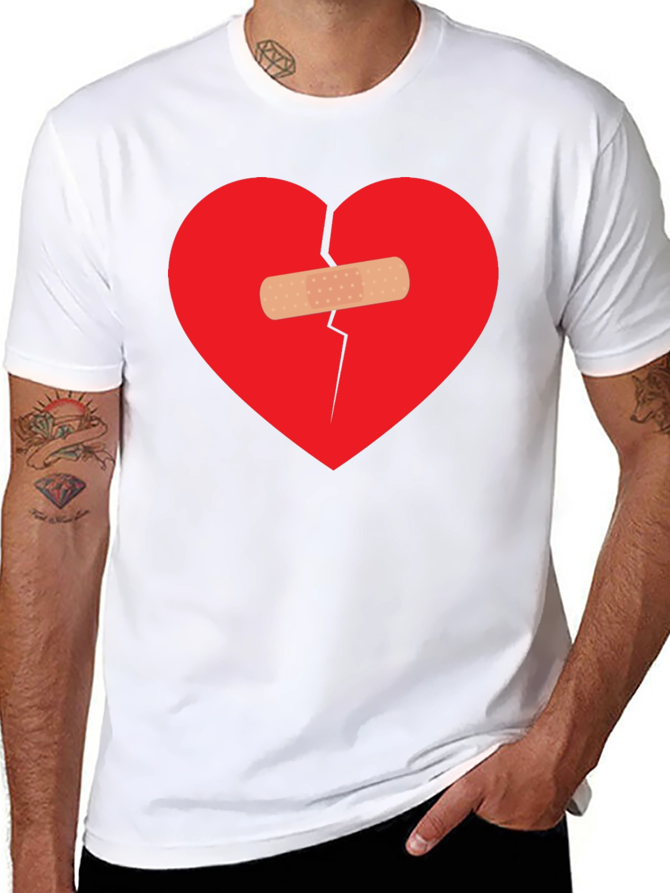 Broken Heart Patch Tee - Black Casual T-Shirt