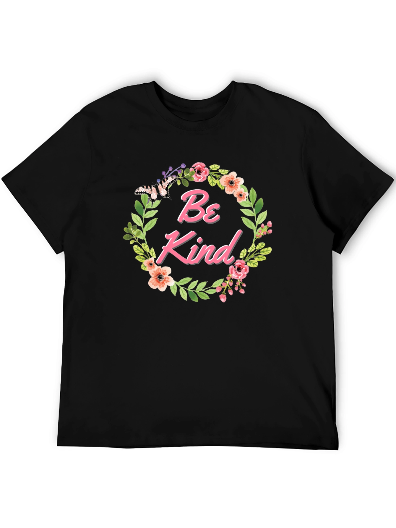Be Kind Floral Wreath Black T-Shirt
