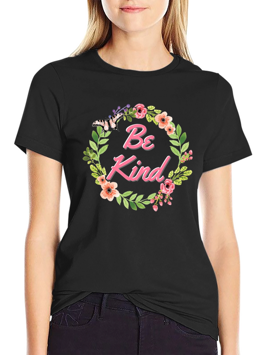 Be Kind Floral Wreath Black T-Shirt