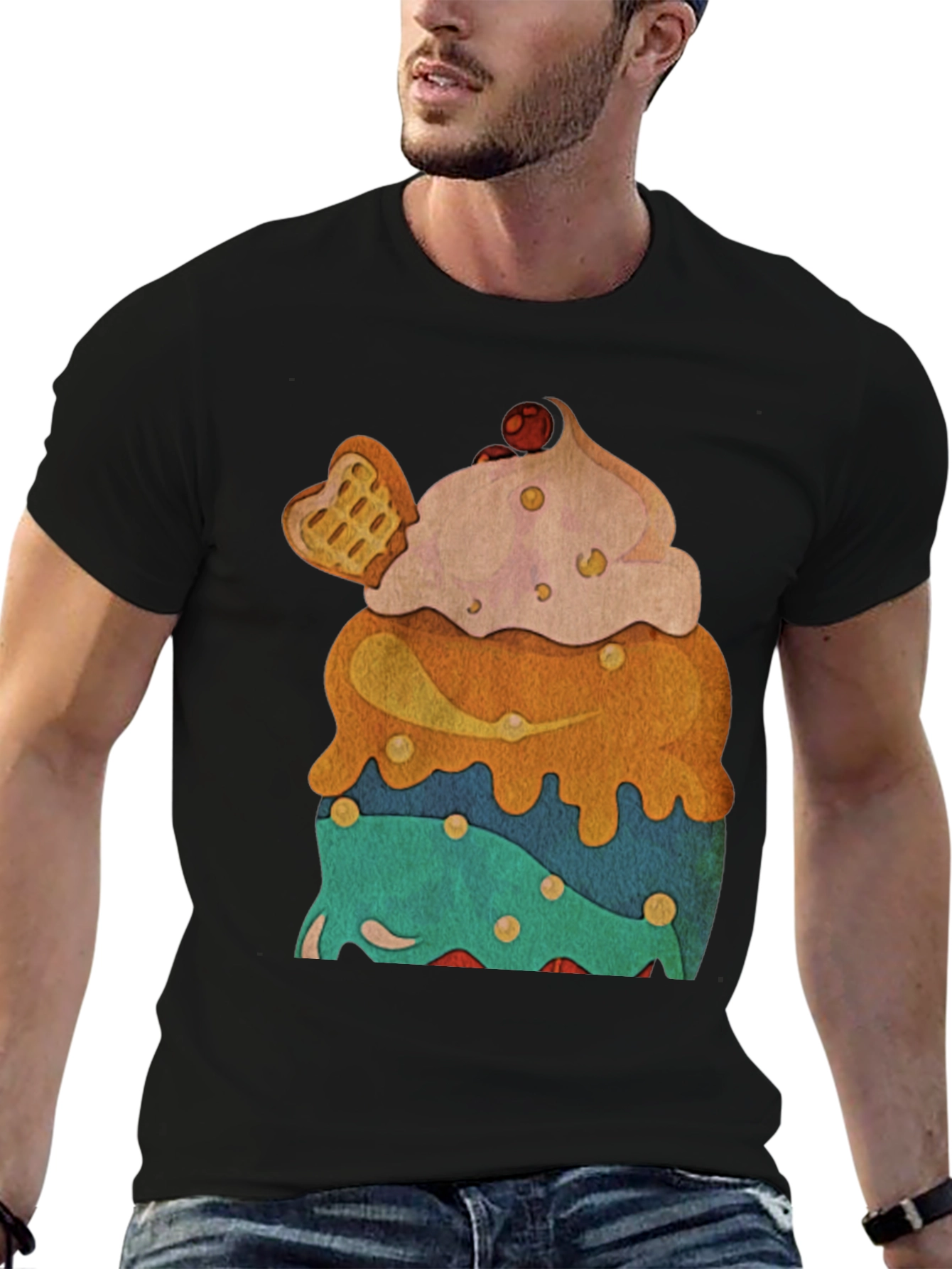 Novelty Dessert T-Shirt - Cupcake with Waffle Heart