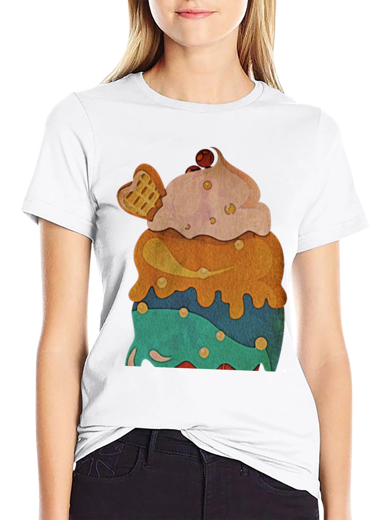 Novelty Dessert T-Shirt - Cupcake with Waffle Heart