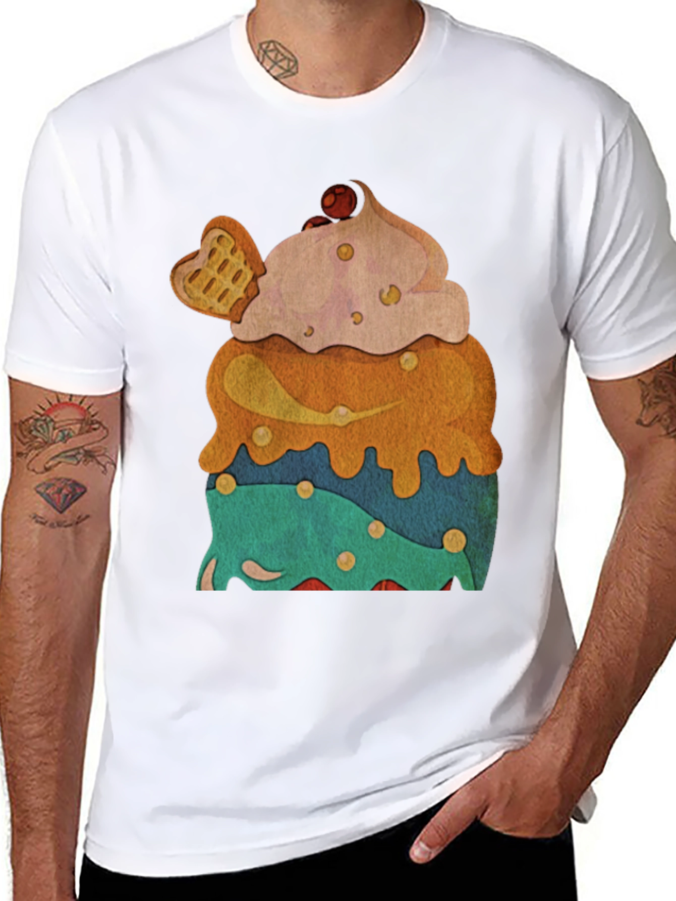Novelty Dessert T-Shirt - Cupcake with Waffle Heart