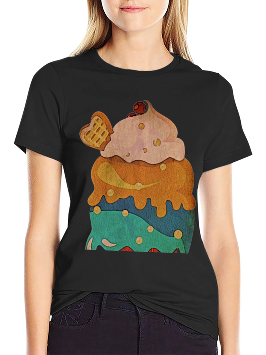 Novelty Dessert T-Shirt - Cupcake with Waffle Heart