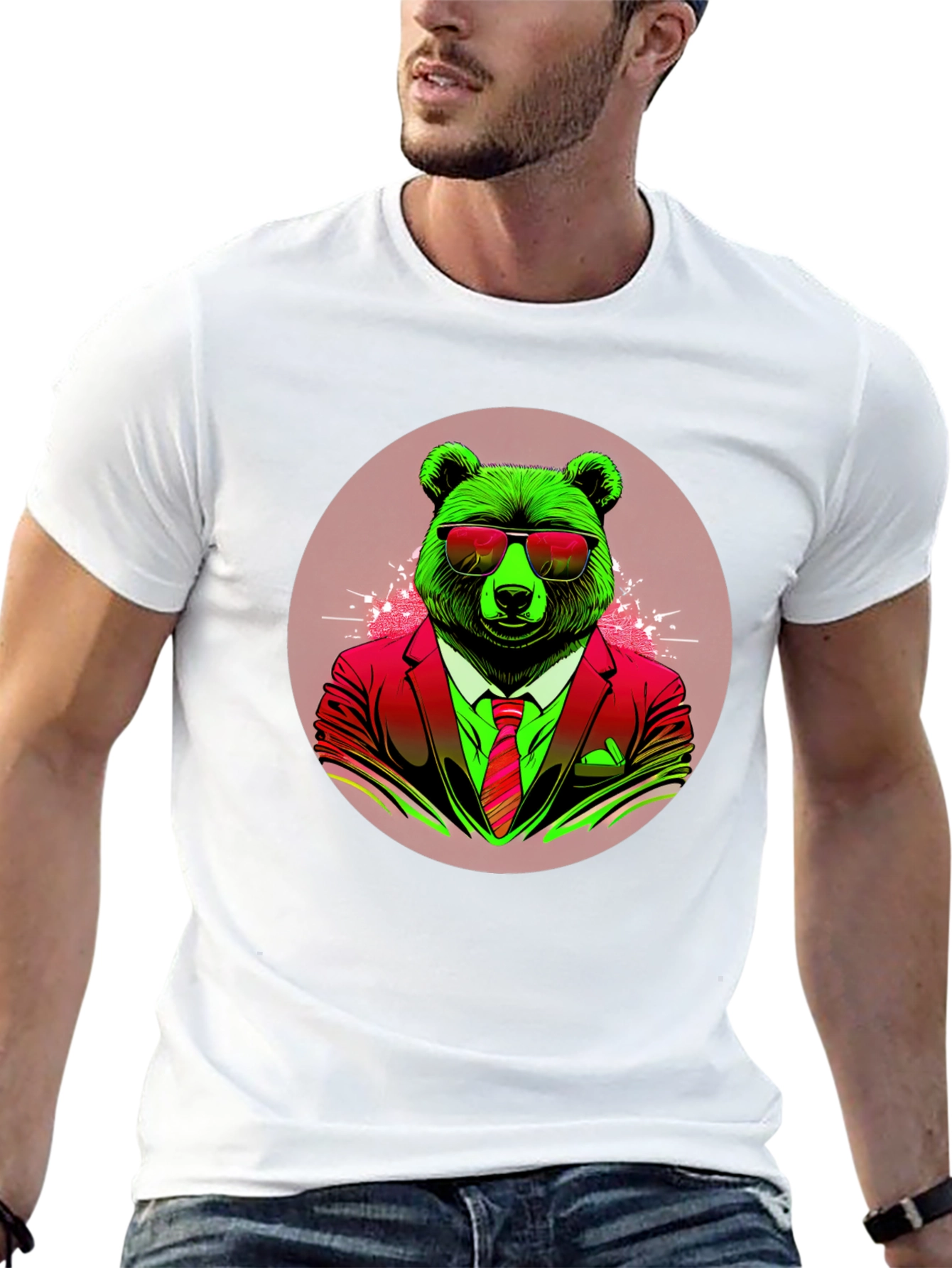 Bear in Suit Graphic Tee - Cool Animal Design