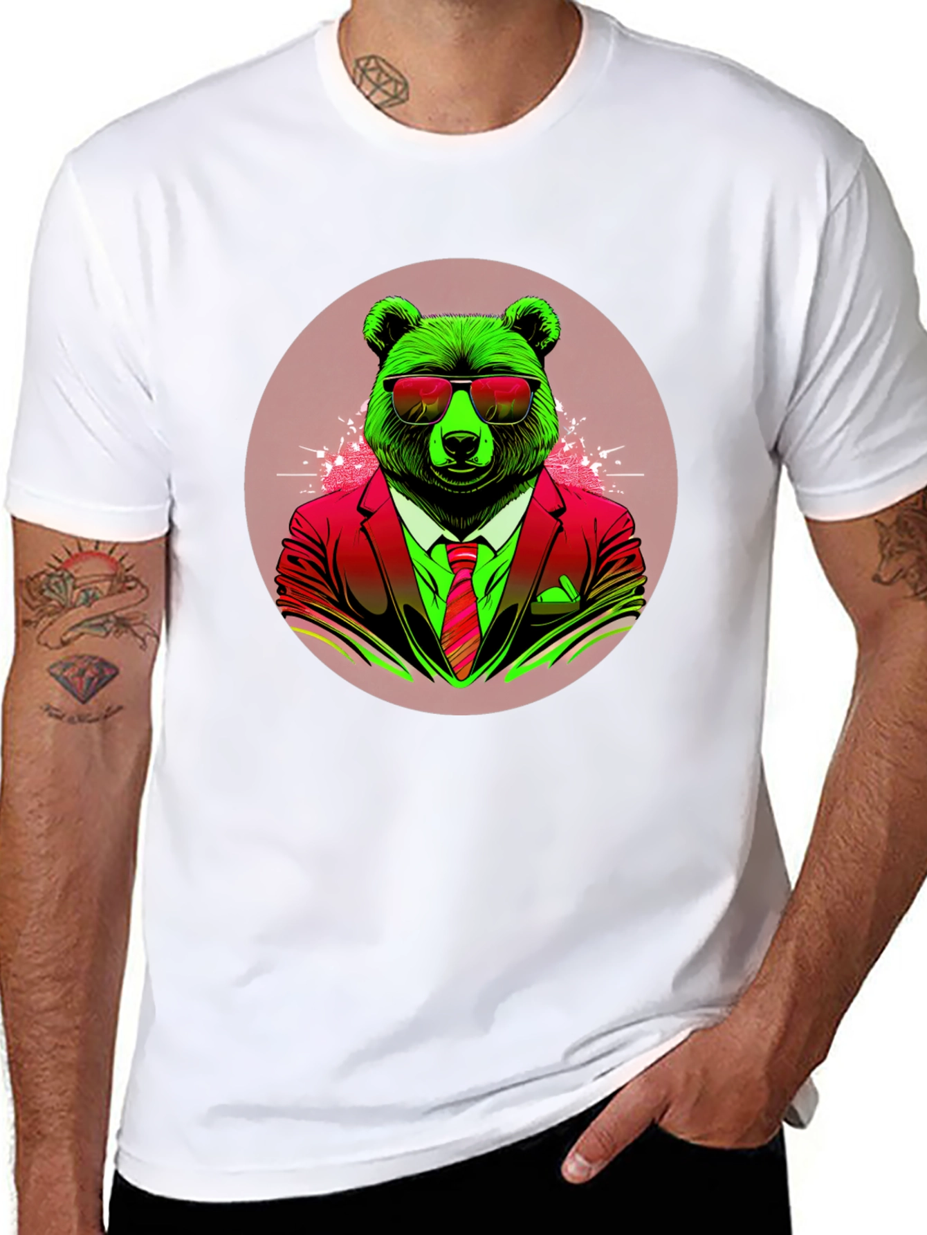 Bear in Suit Graphic Tee - Cool Animal Design