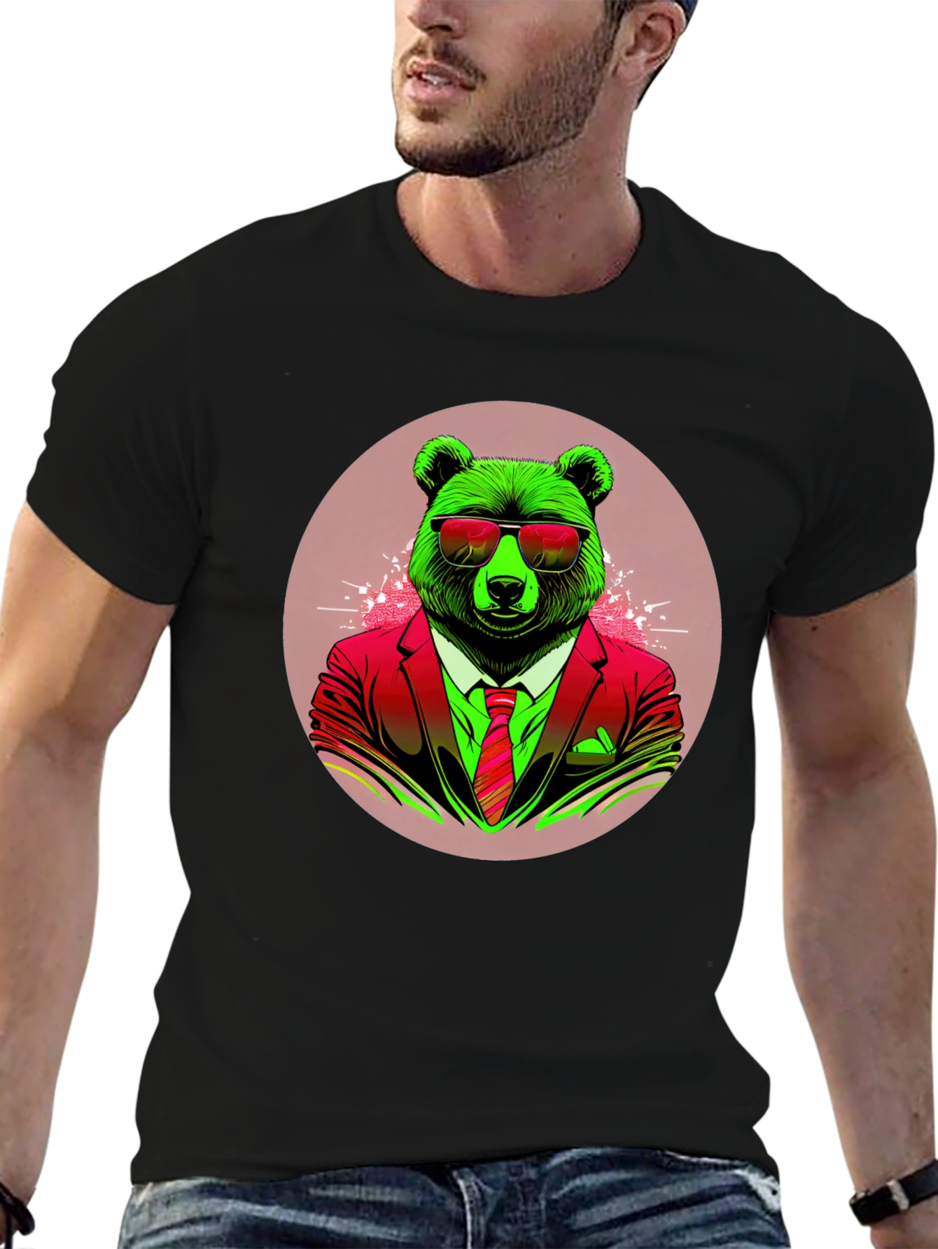 Bear in Suit Graphic Tee - Cool Animal Design
