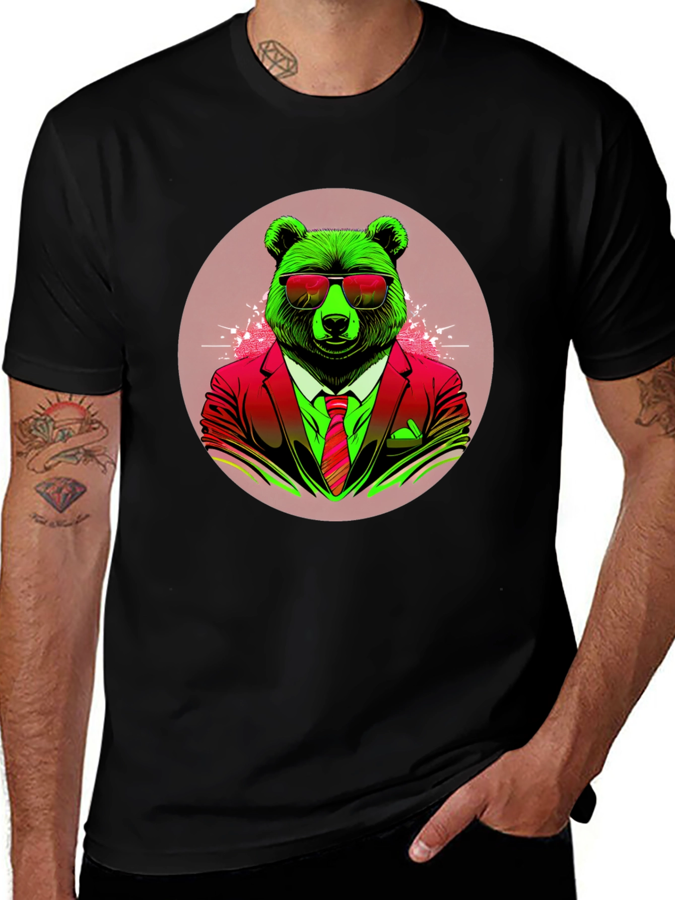 Bear in Suit Graphic Tee - Cool Animal Design