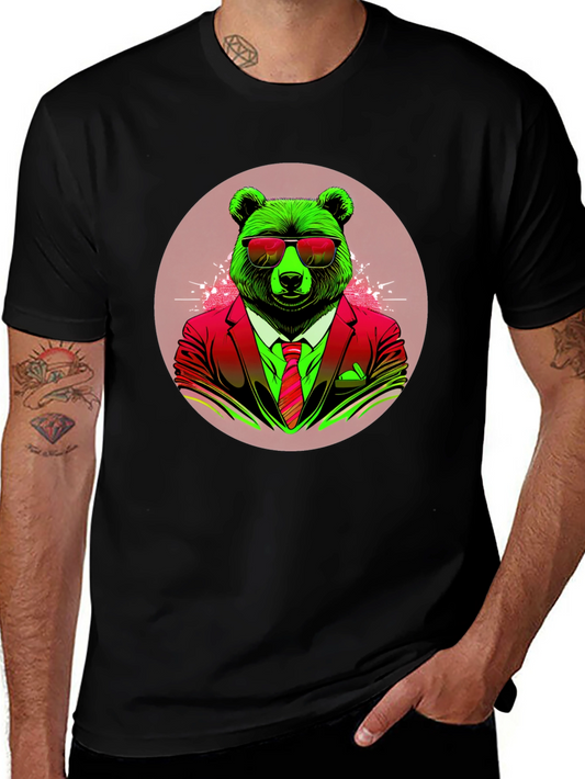 Bear in Suit Graphic Tee - Cool Animal Design