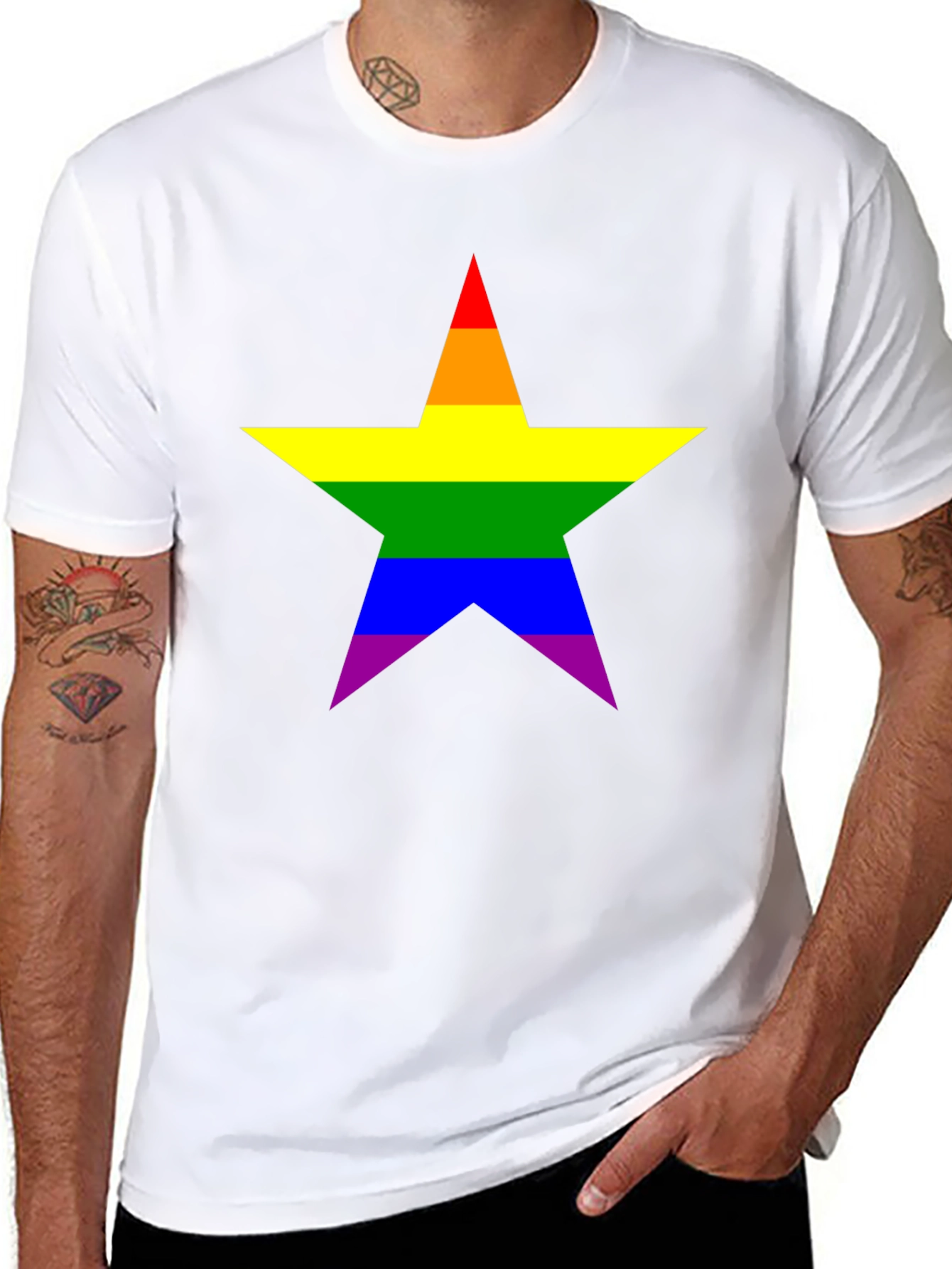 Rainbow Star Pride T-Shirt - Black Cotton Tee