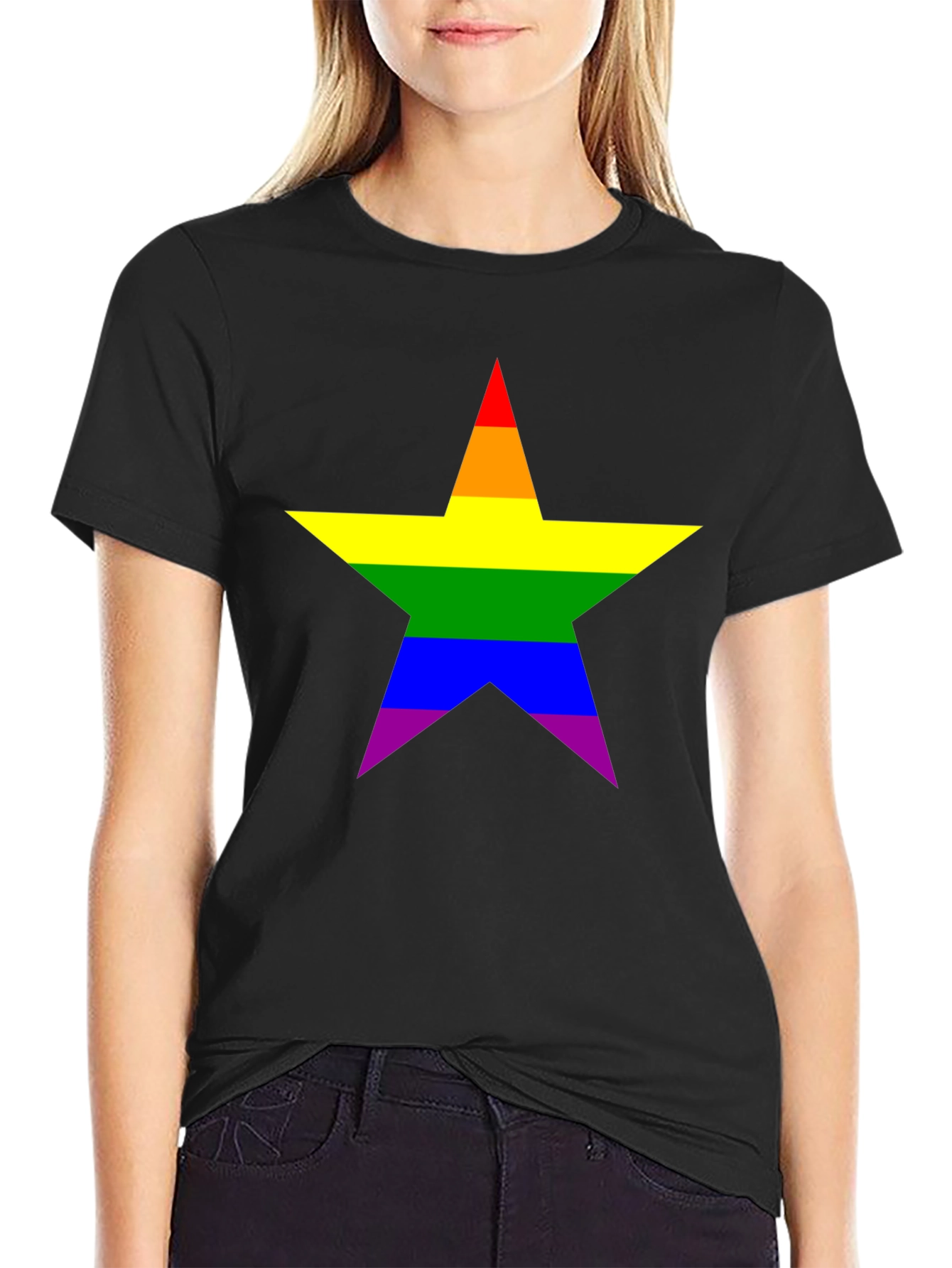 Rainbow Star Pride T-Shirt - Black Cotton Tee