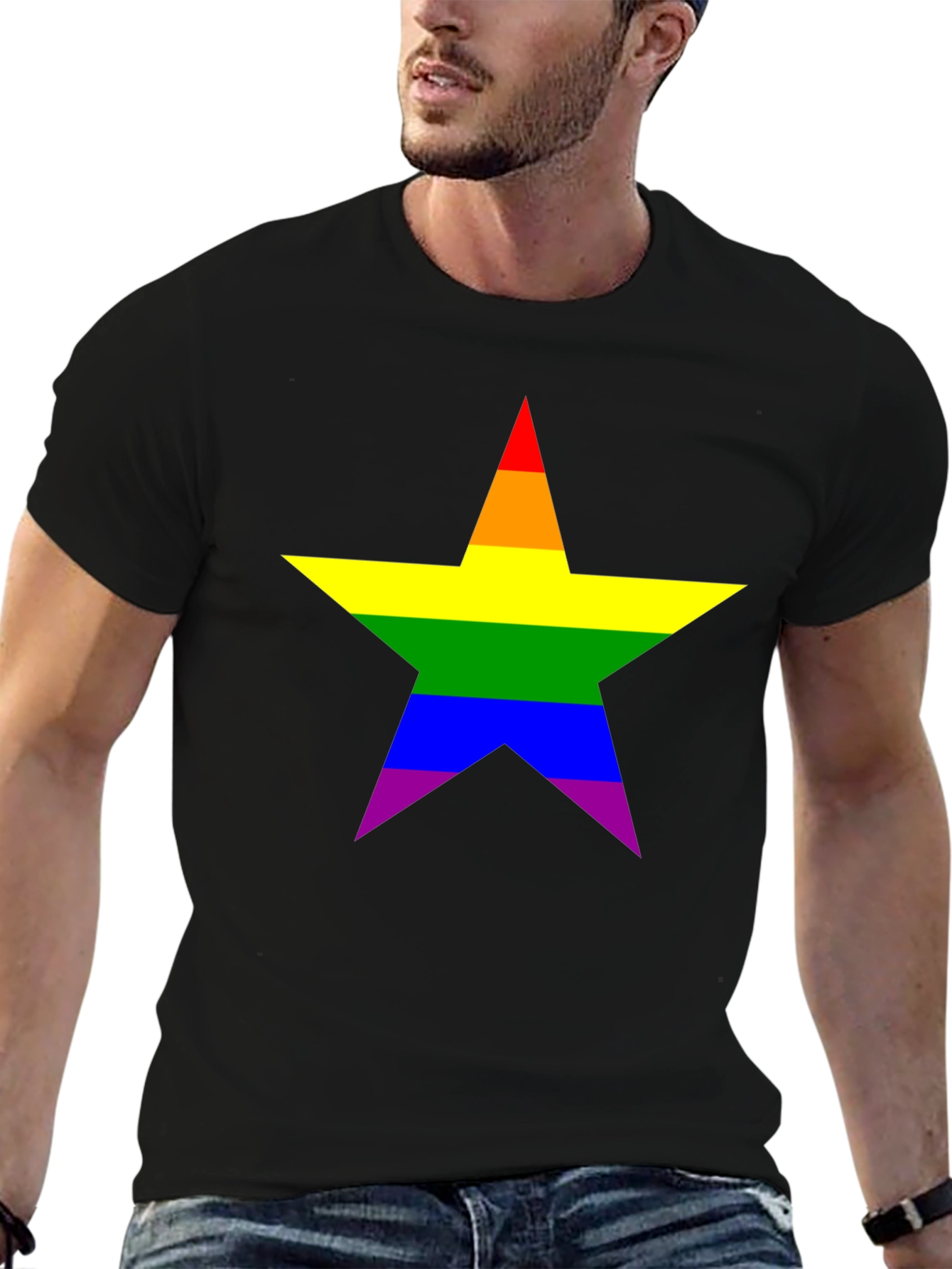 Rainbow Star Pride T-Shirt - Black Cotton Tee