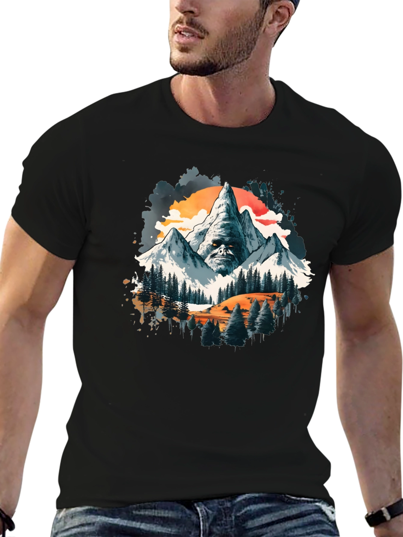 Mountain Face Graphic Tee - Mens Black T-Shirt