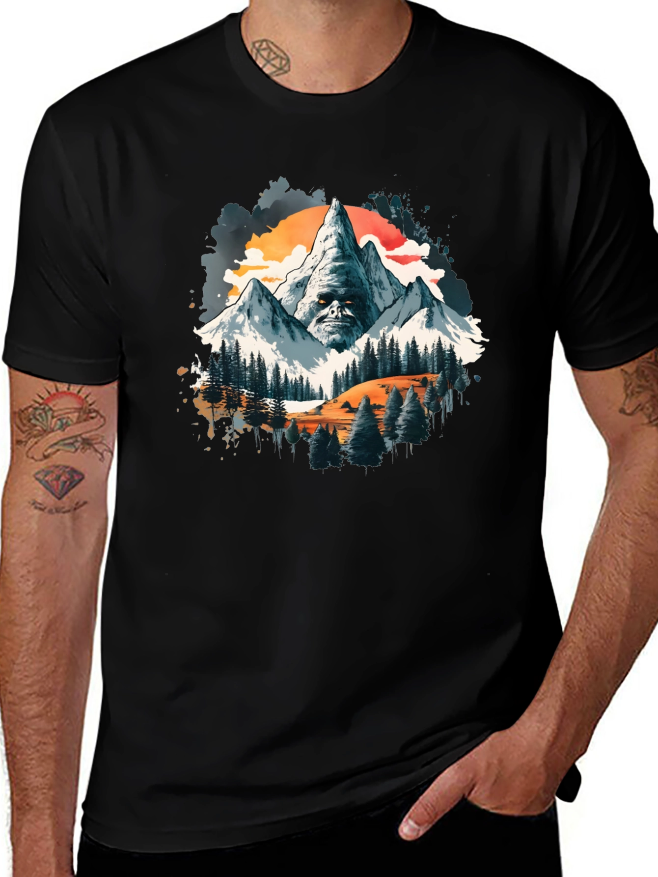 Mountain Face Graphic Tee - Mens Black T-Shirt