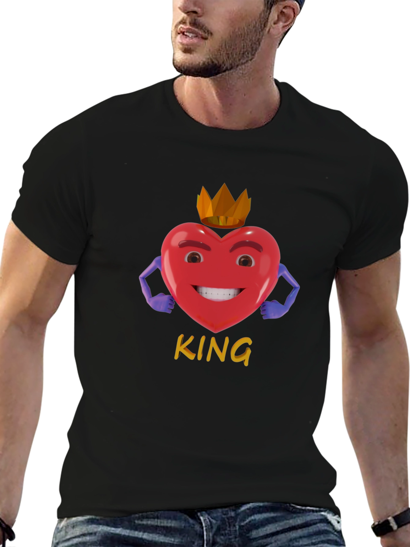 King Heart Graphic T-Shirt - Stylish Black Tee