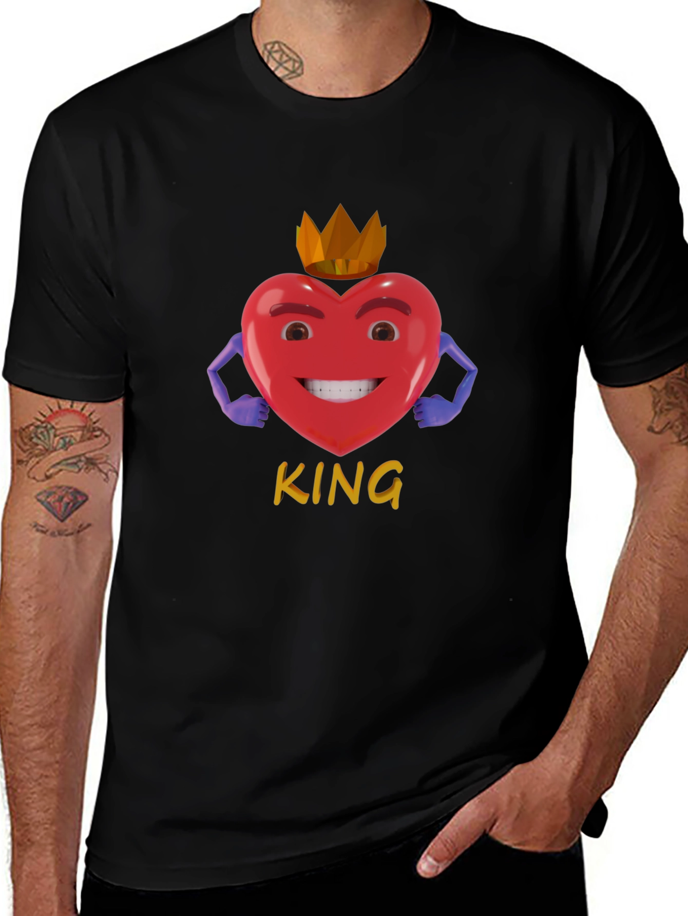 King Heart Graphic T-Shirt - Stylish Black Tee