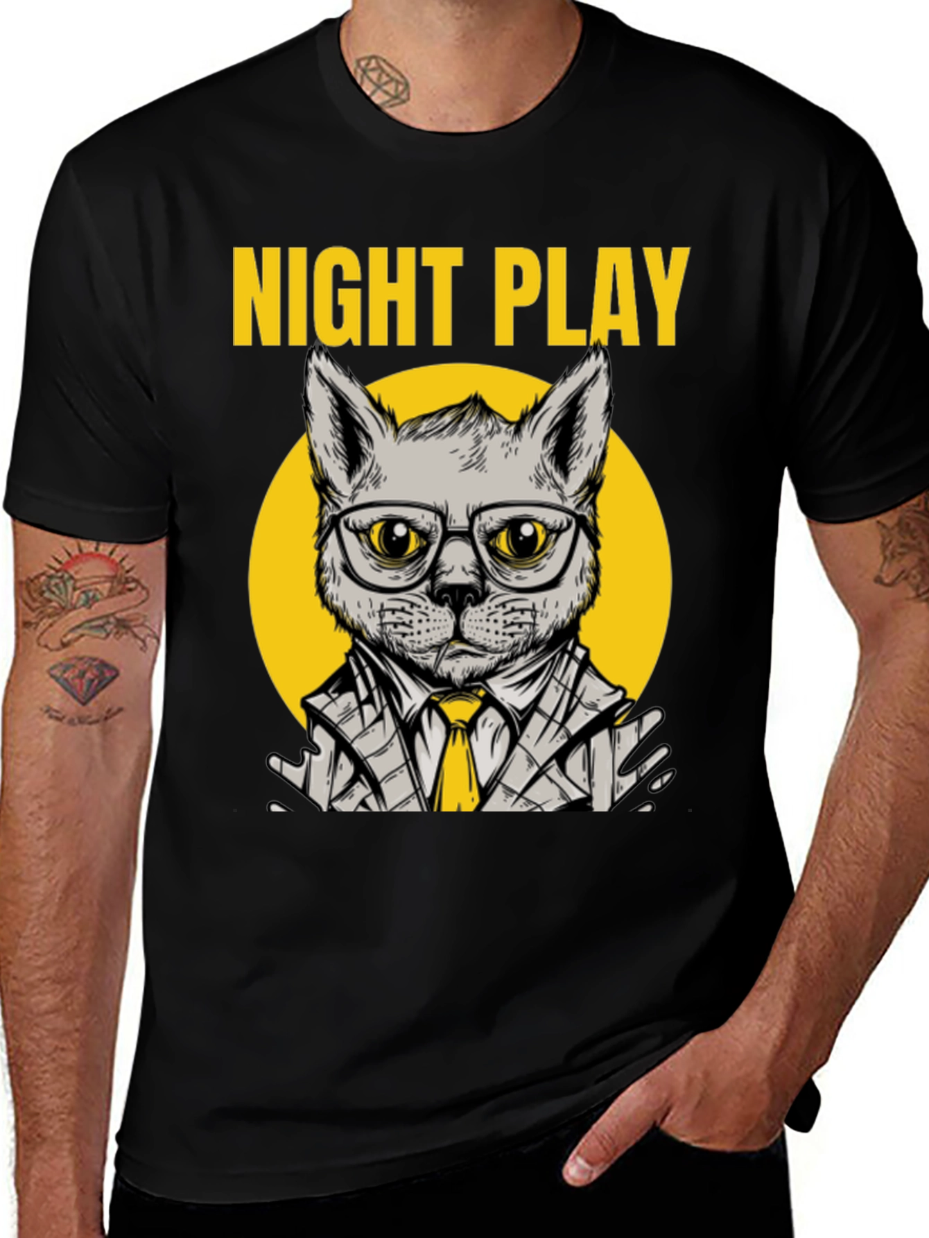 Night Play Cat Graphic Tee - Trendy Cool Design