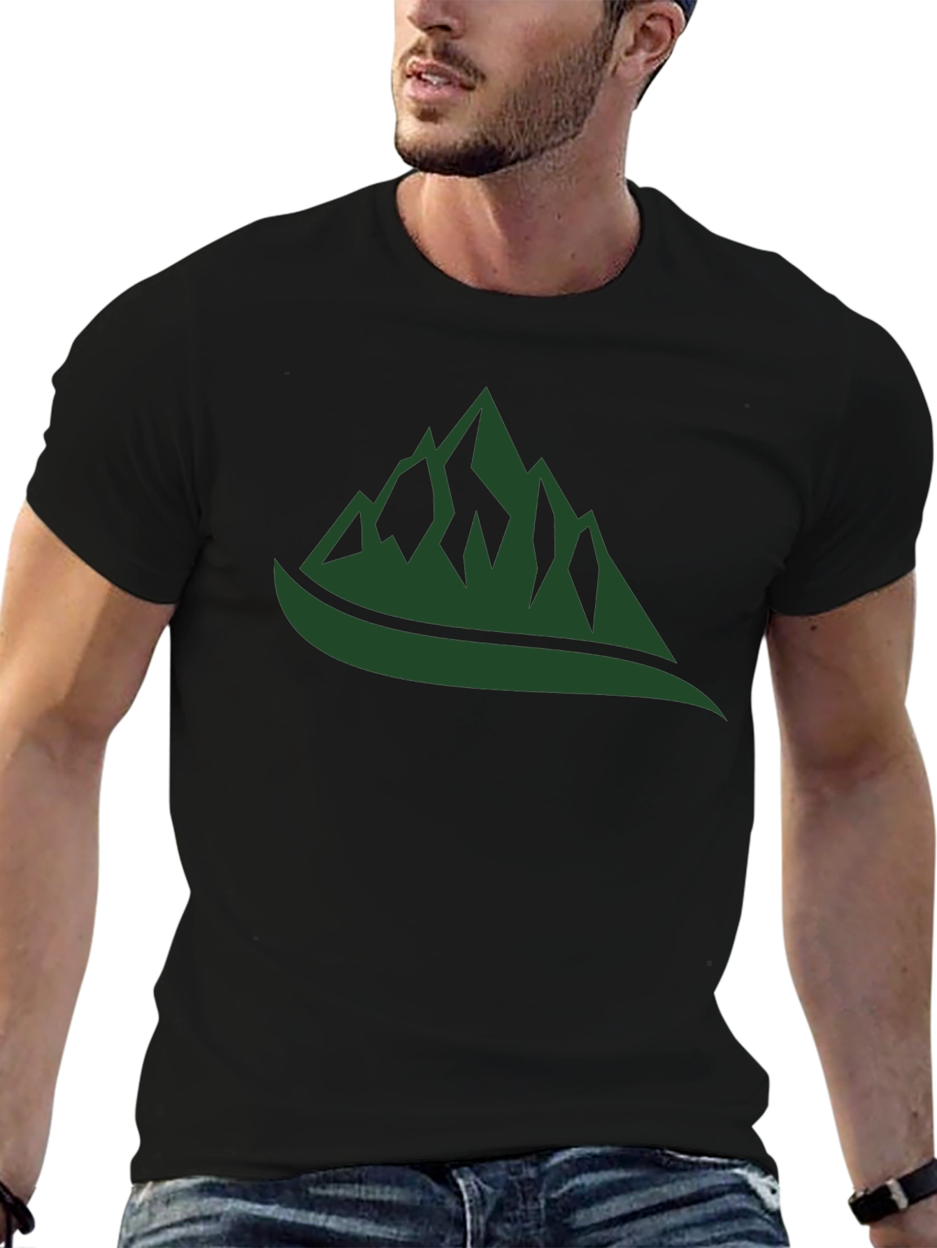 Mountain Graphic Tee - Black Cotton Casual Shirt