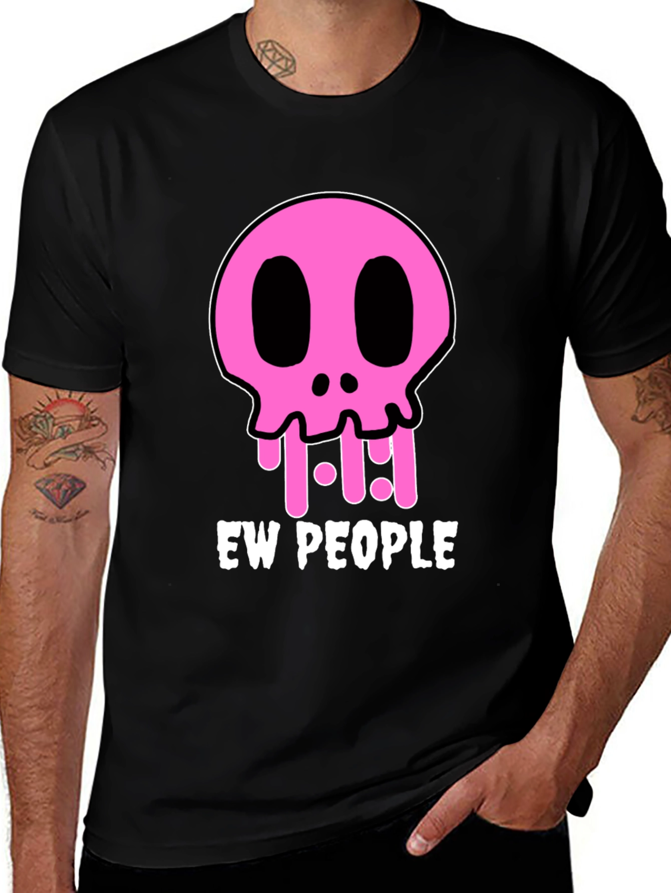 Ew People Graphic Tee - Pink Skull Black T-Shirt