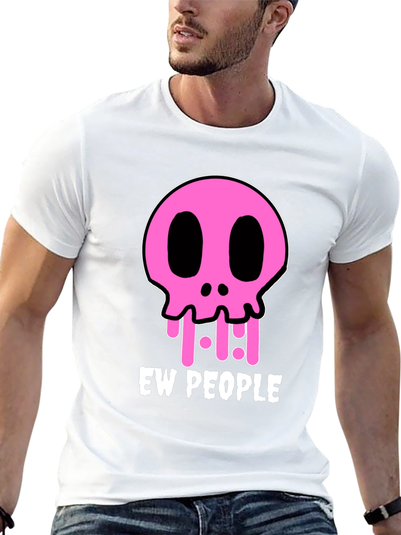 Ew People Graphic Tee - Pink Skull Black T-Shirt