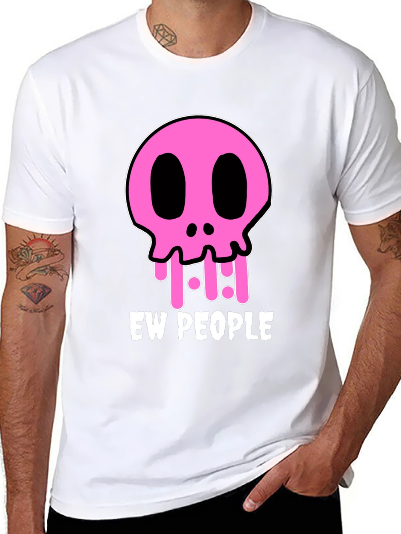 Ew People Graphic Tee - Pink Skull Black T-Shirt