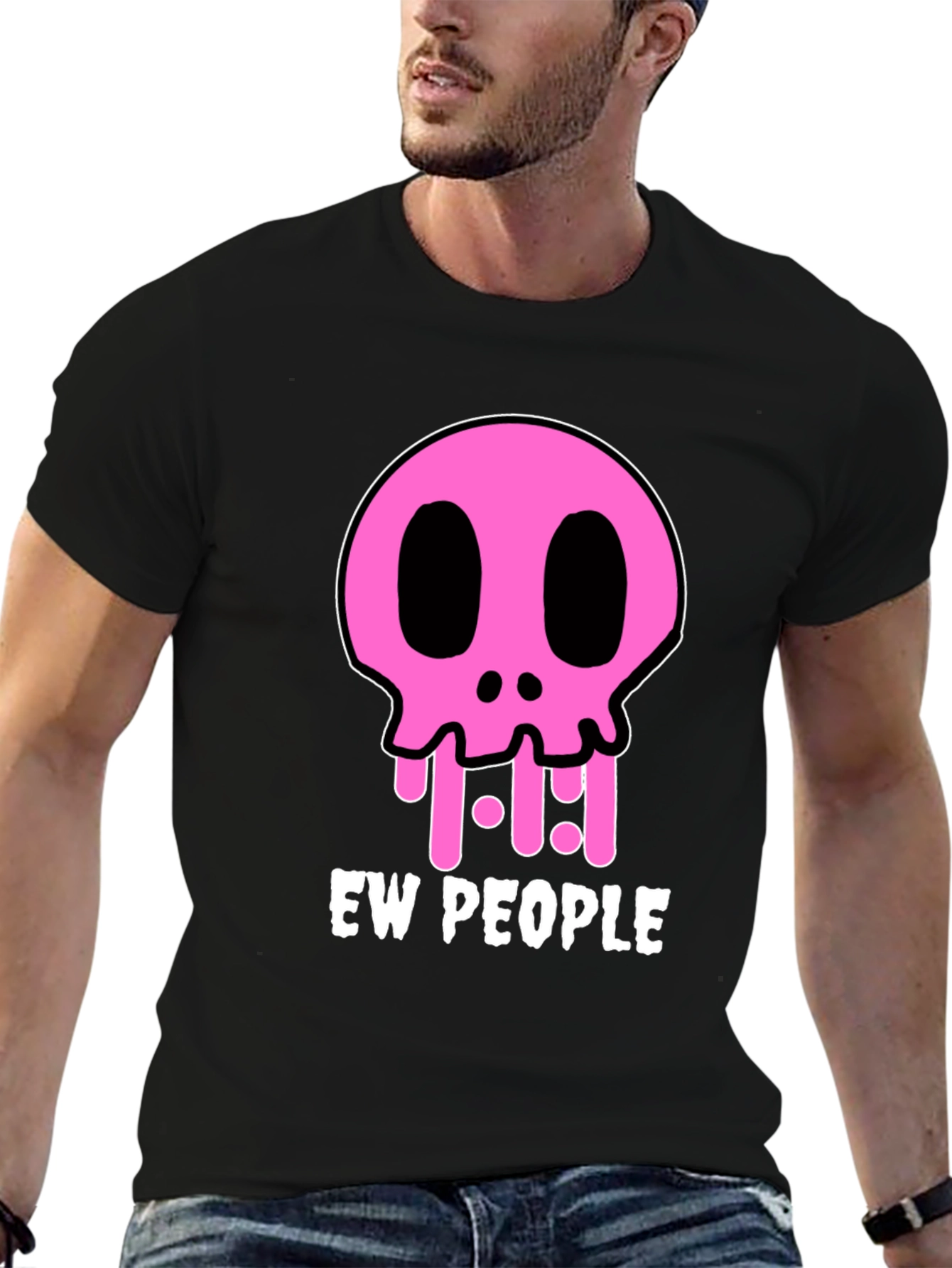 Ew People Graphic Tee - Pink Skull Black T-Shirt