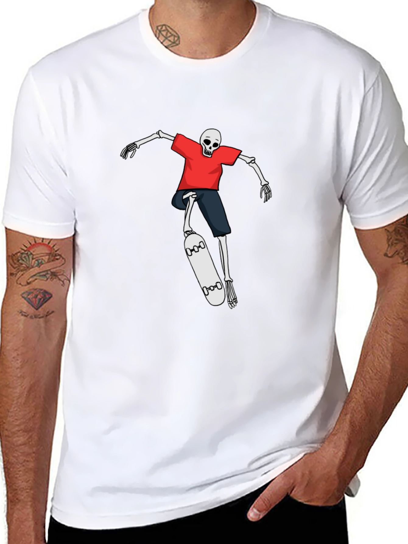 Skateboarding Skeleton Graphic Tee - Black T-Shirt