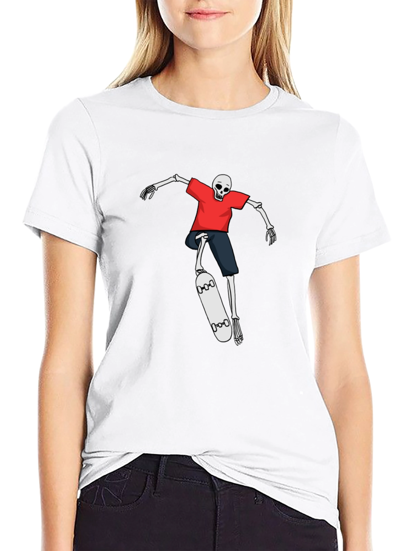 Skateboarding Skeleton Graphic Tee - Black T-Shirt