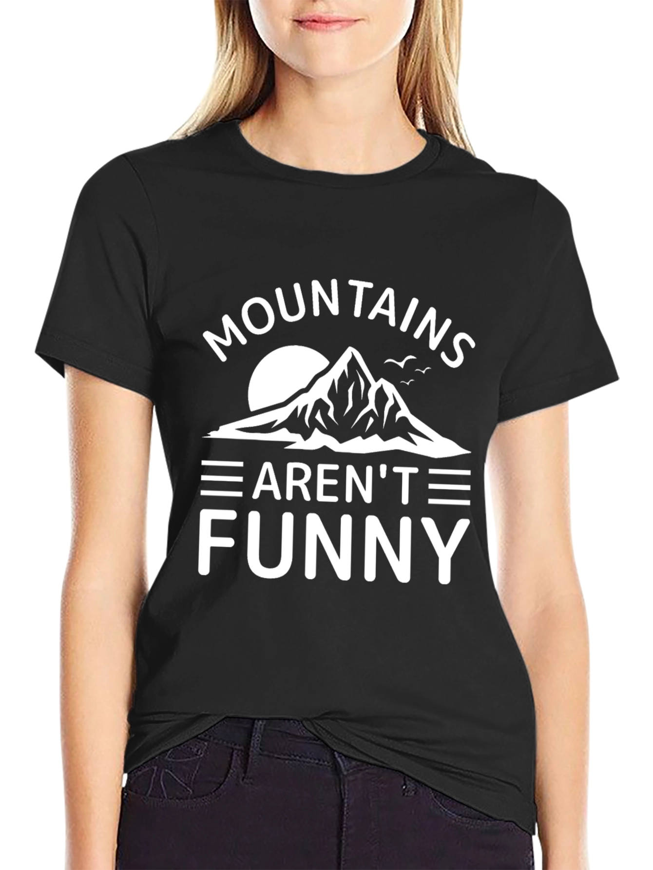 Mountains Arent Funny Mens Black Graphic Tee
