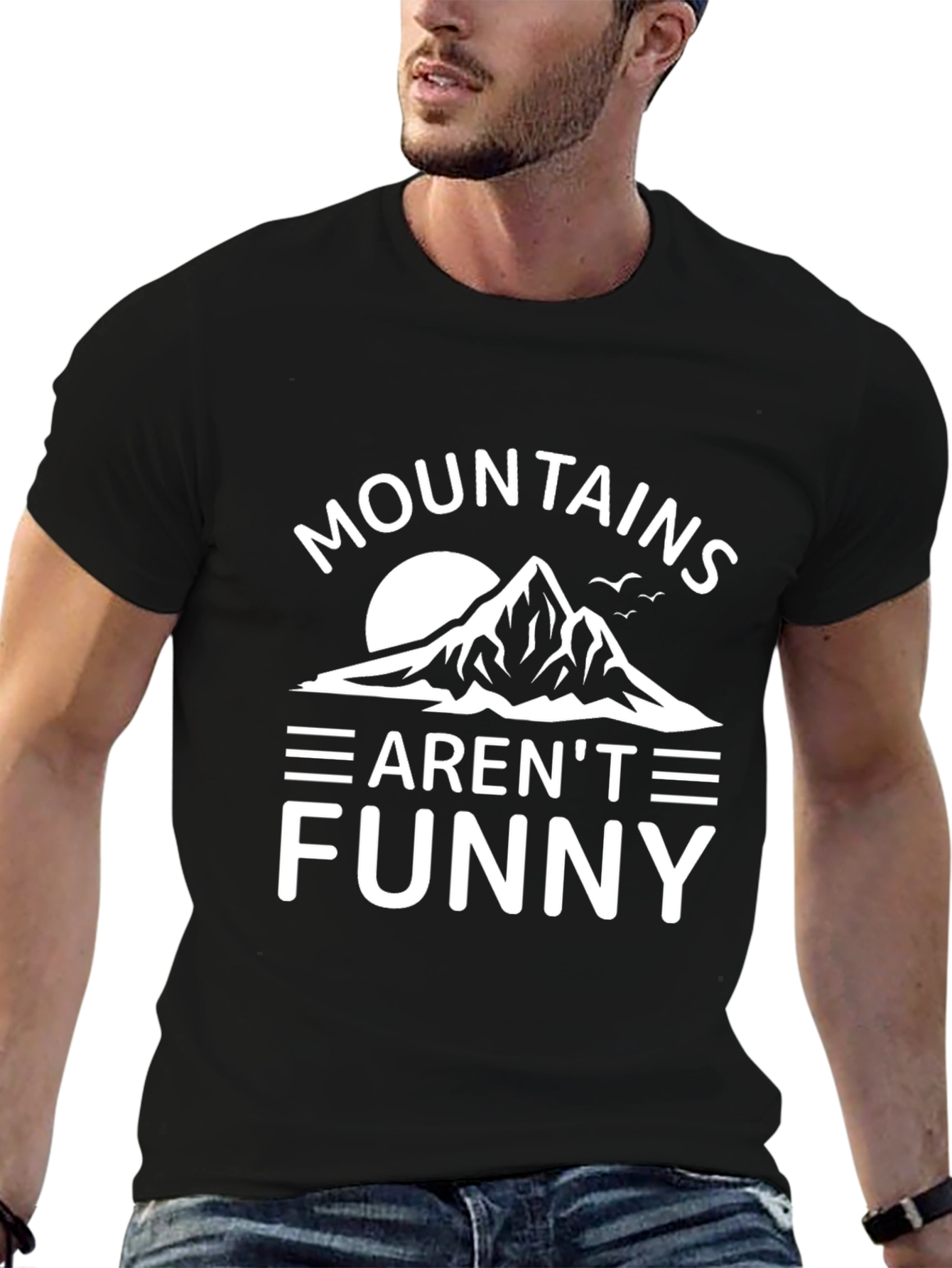 Mountains Arent Funny Mens Black Graphic Tee