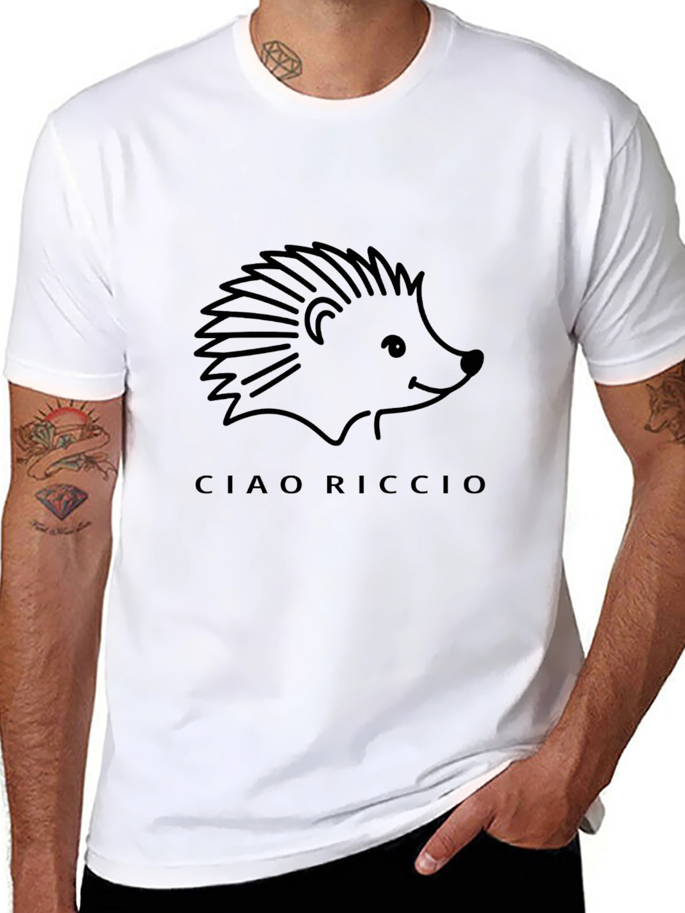 Ciao Riccio Hedgehog Graphic Tee - Stylish Black T-Shirt
