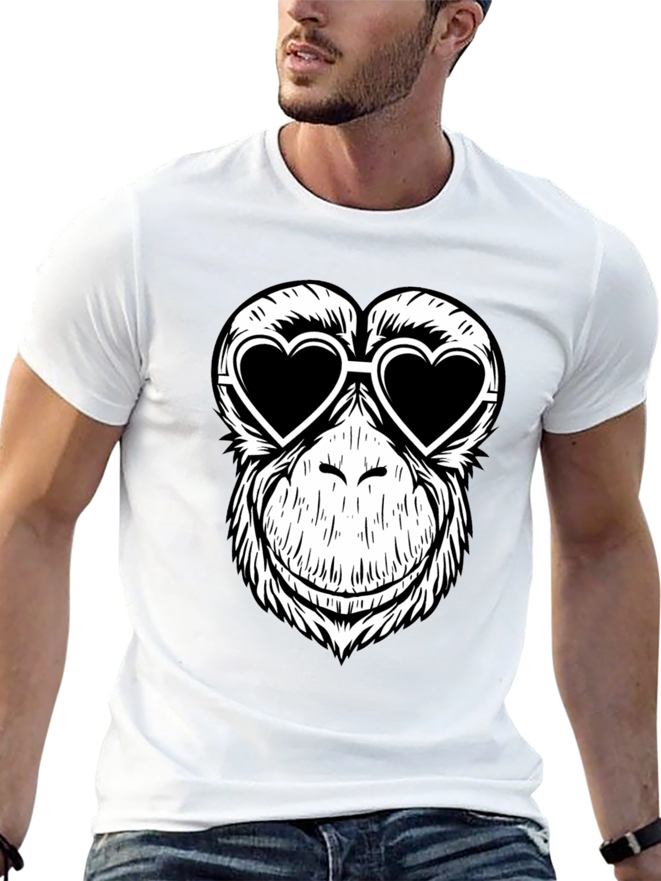 Monkey Love Heart Sunglasses Graphic Tee - Black