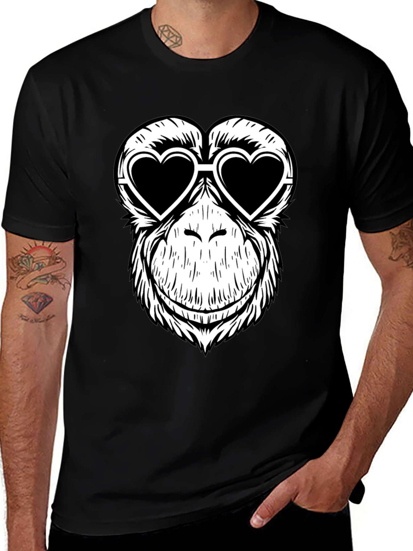 Monkey Love Heart Sunglasses Graphic Tee - Black