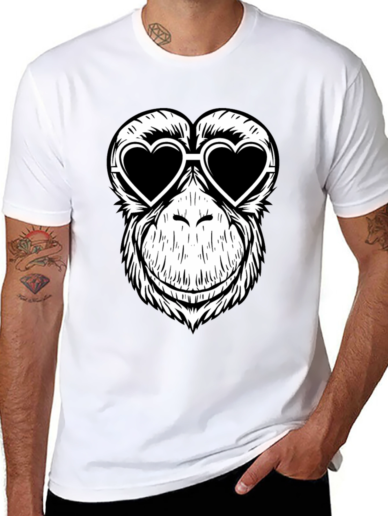 Monkey Love Heart Sunglasses Graphic Tee - Black